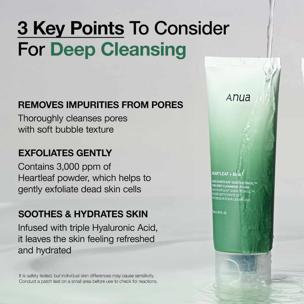 Anua Heartleaf Quercetinol Pore Deep Cleansing Foam 150ml – Gentle Pore Cleanser with Exfoliation & Hydration