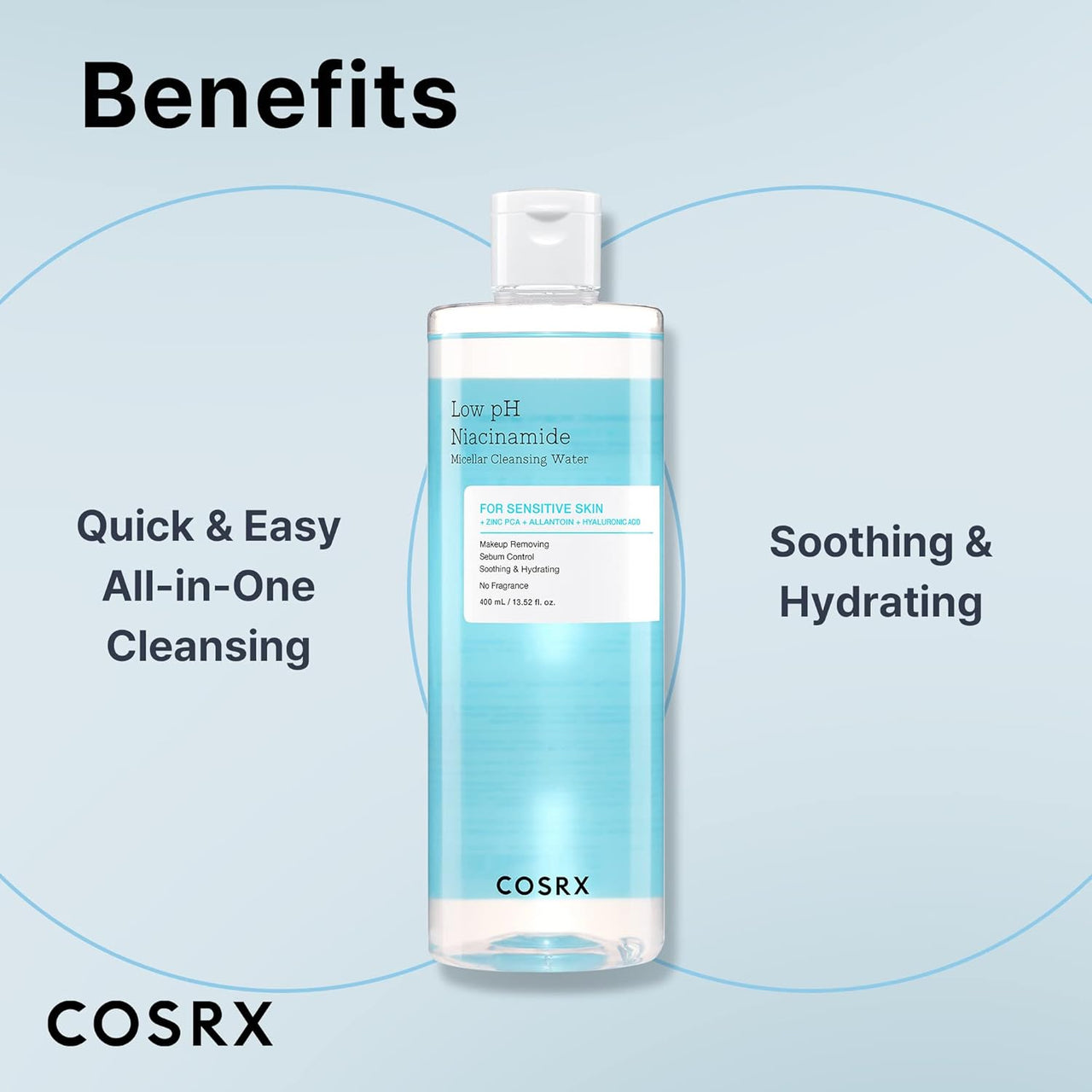 COSRX Low pH Niacinamide Micellar Cleansing Water 400ml | Gentle Makeup Remover & Skin Balancer