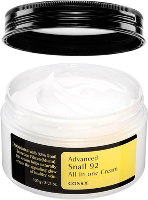 Cosrx Advanced Snail 92 All in one Cream jar with black lid on a white background