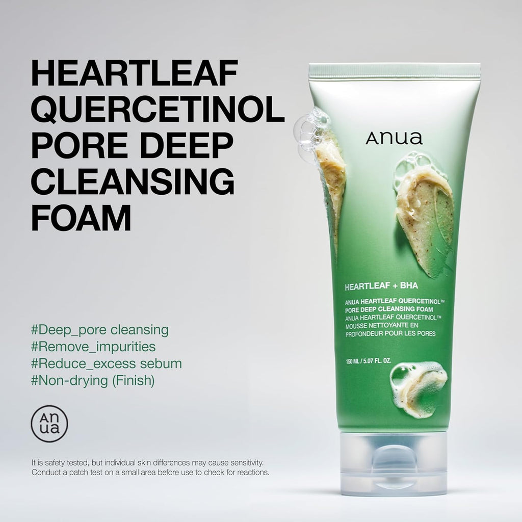 Anua Heartleaf Quercetinol Pore Deep Cleansing Foam 150ml – Gentle Pore Cleanser with Exfoliation & Hydration