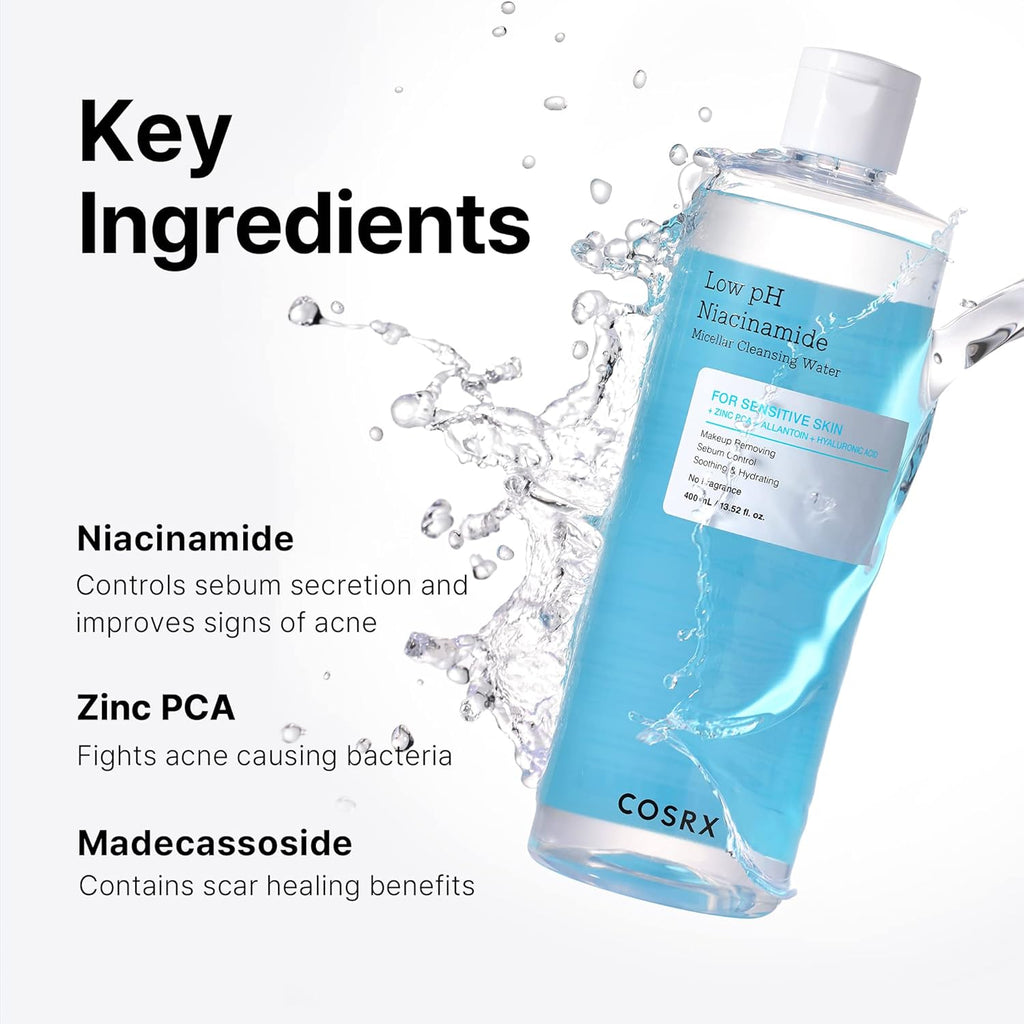 COSRX Low pH Niacinamide Micellar Cleansing Water 400ml | Gentle Makeup Remover & Skin Balancer