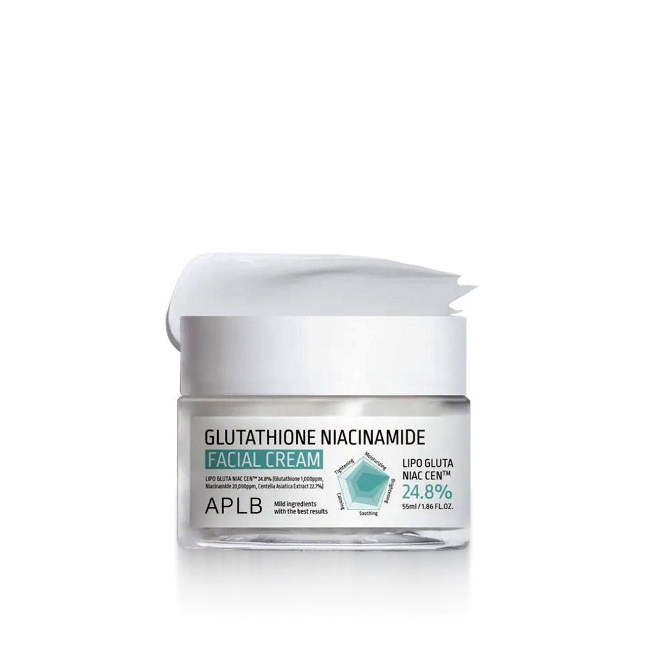 Jar of APLB Glutathione Niacinamide Facial Cream on a white background