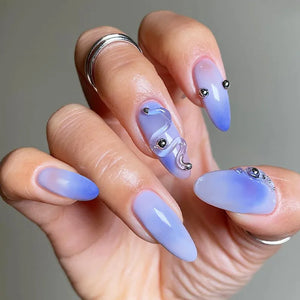 Blue Long Stiletto Fake Nails-6