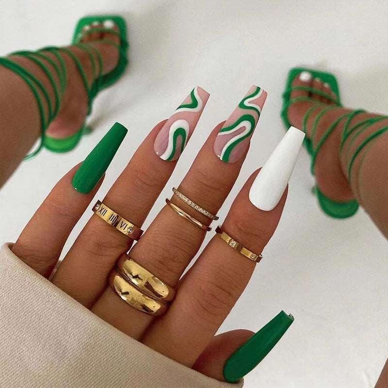 Green Designer Press On Nails-0