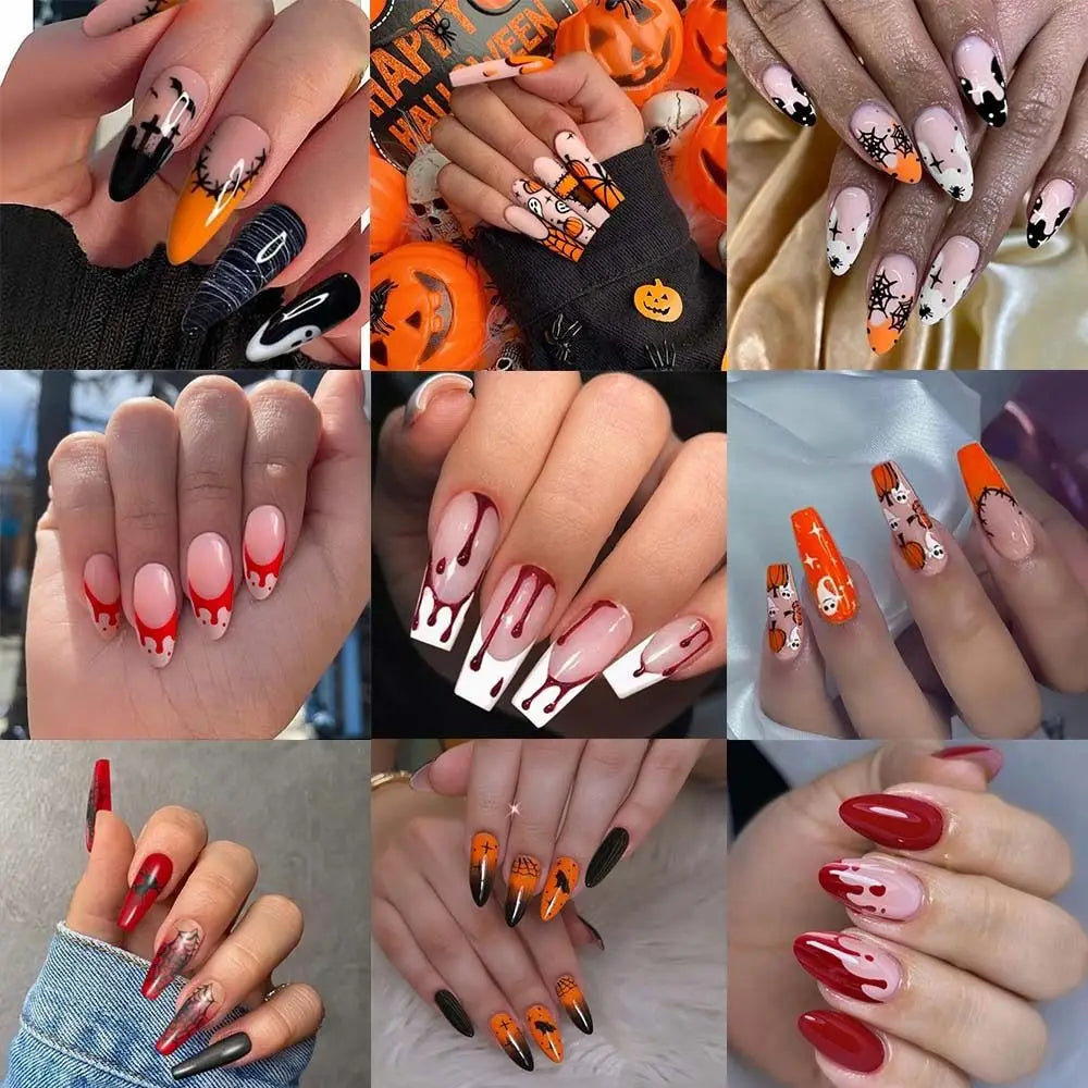 Halloween Bat & Spider Web Press-On Nails-0