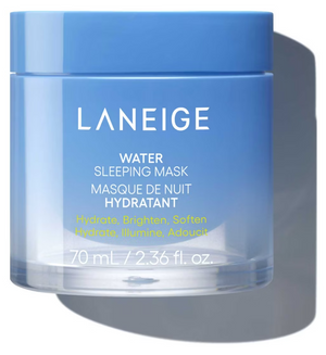 Laneige water sleeping mask jar with blue lid and label on a white background