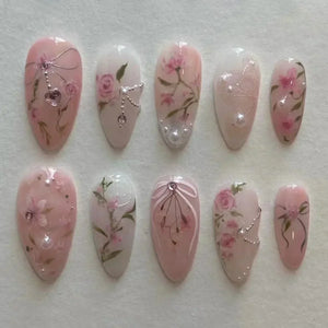 Pink Almond False Nails-1