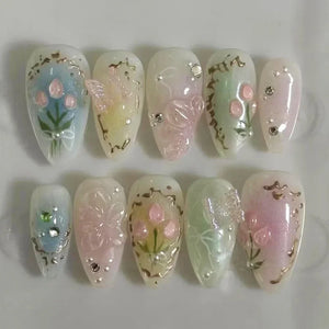 Pink Almond False Nails-2