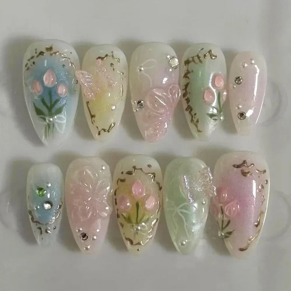 Pink Almond False Nails-2