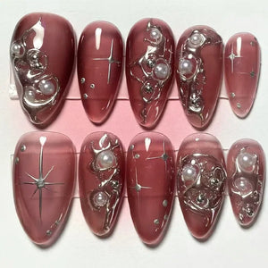 Pink Almond False Nails-3
