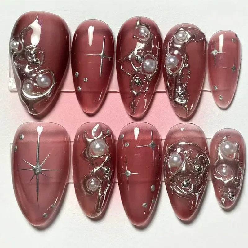 Pink Almond False Nails-3