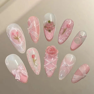 Pink Almond False Nails-4
