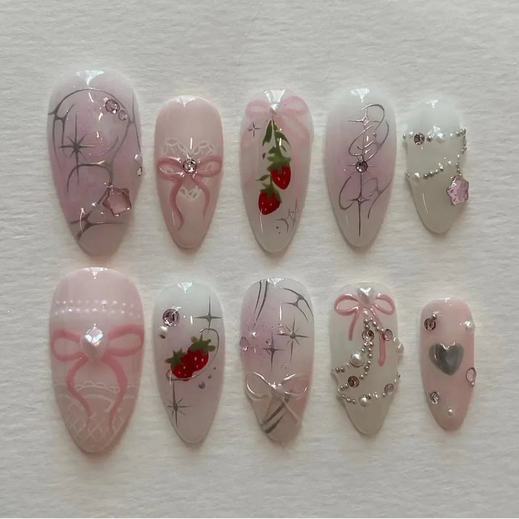 Pink Almond False Nails-14
