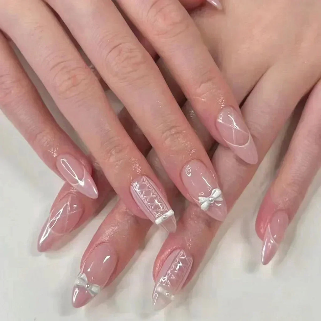 Pink Almond False Nails-13