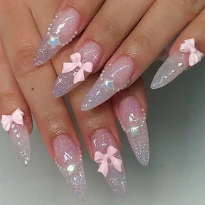 Pink Almond False Nails-16