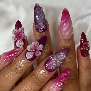 Pink Almond False Nails-17