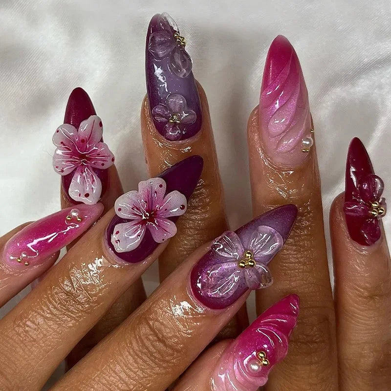 Pink Almond False Nails-17