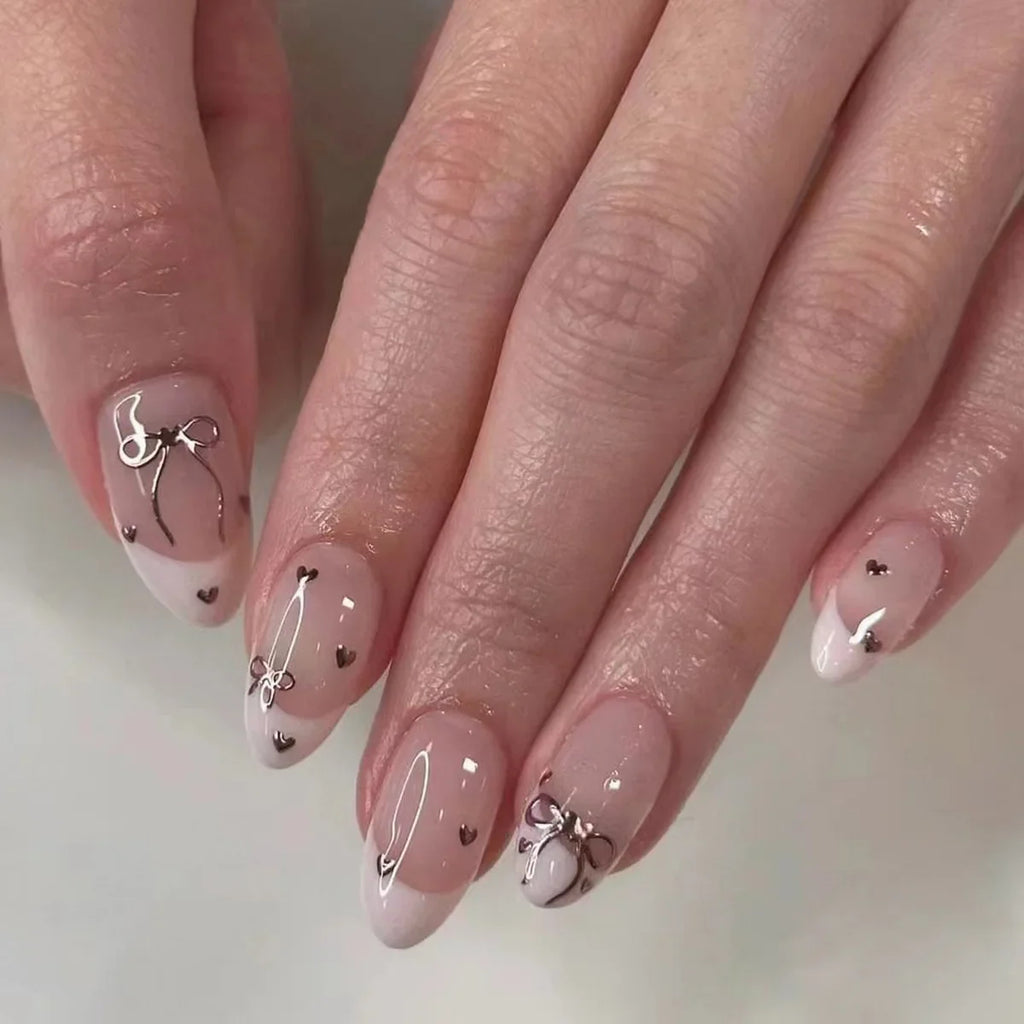 Pink Almond False Nails-19