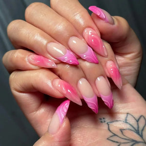 Pink Almond False Nails-20