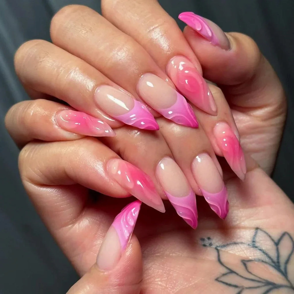Pink Almond False Nails-20