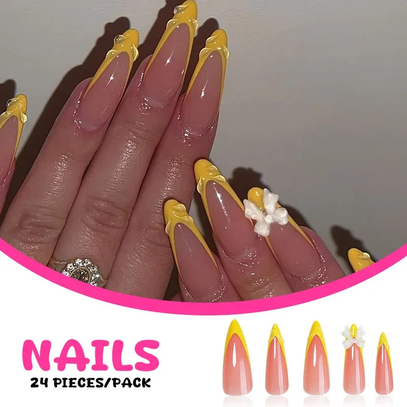 Pink Almond False Nails-23