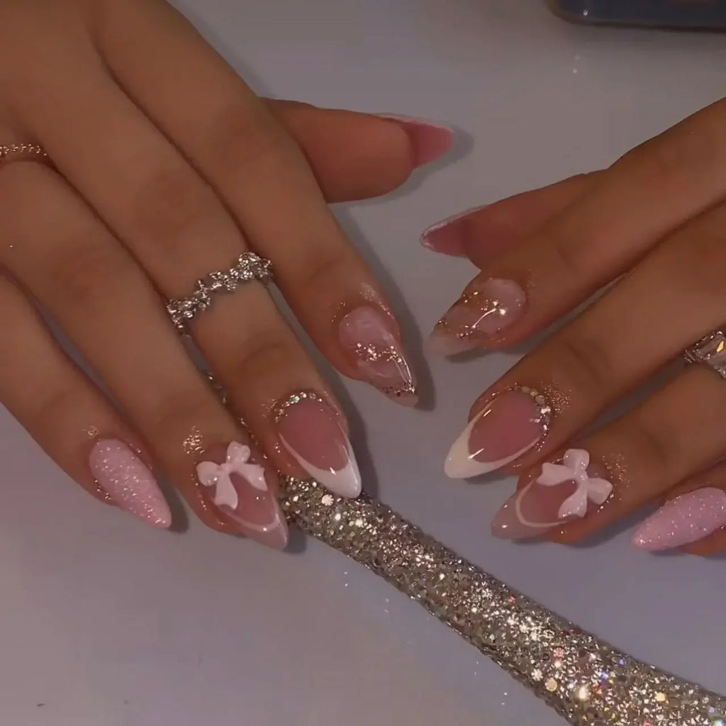 Pink Almond False Nails-25