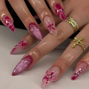 Pink Almond False Nails-28