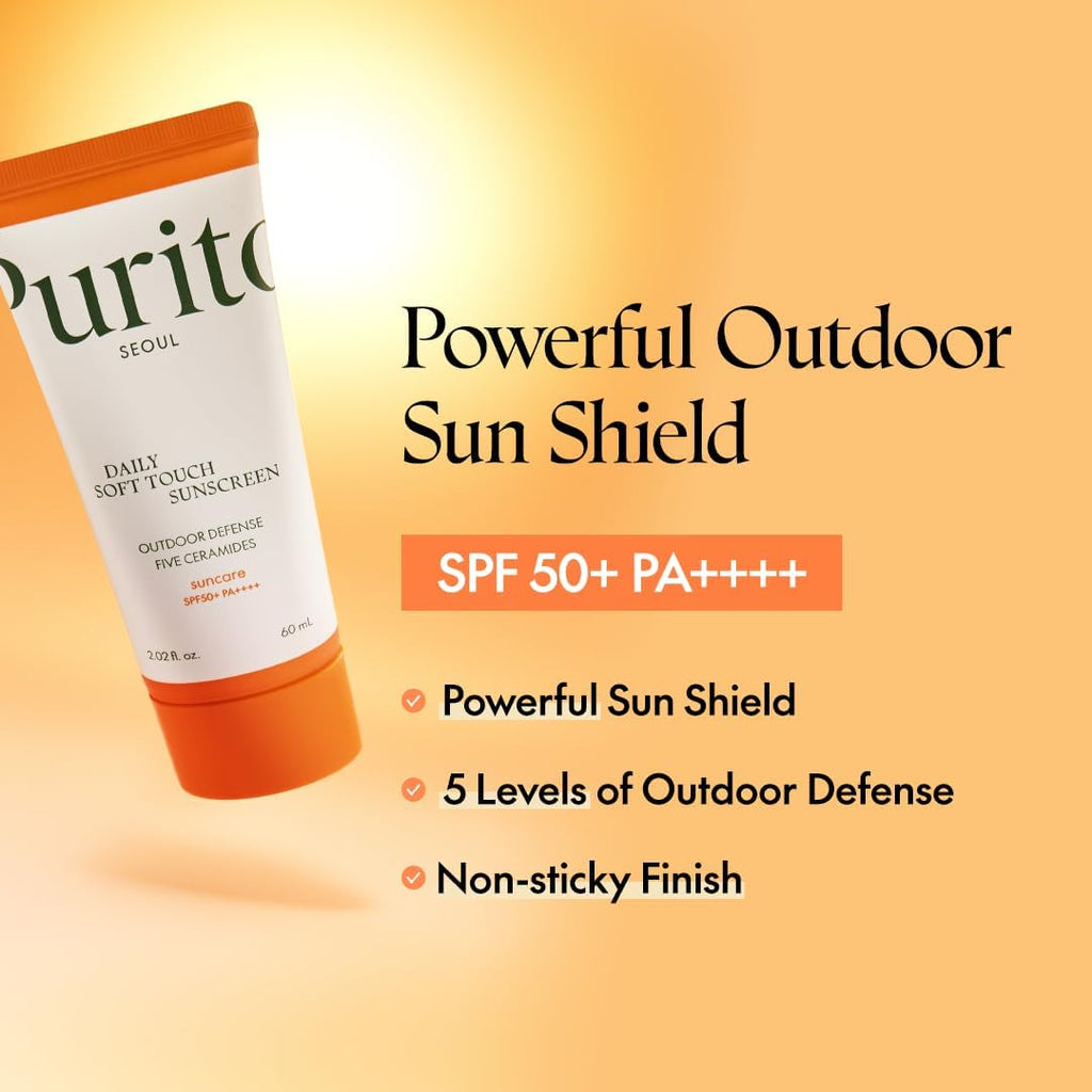Purito Daily Soft Touch Sunscreen SPF50+ PA++++ 60ml – Lightweight, Non-Sticky Moisturising Sun Protection for Sensitive Skin