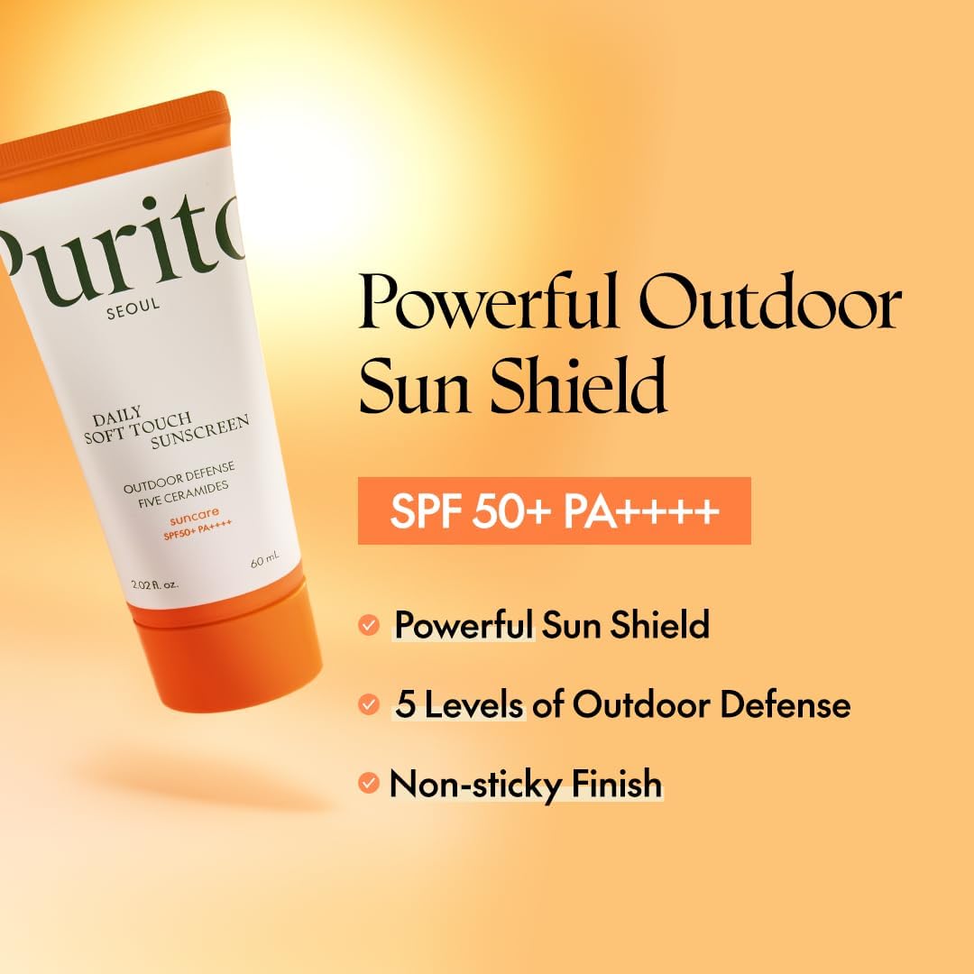 Purito Daily Soft Touch Sunscreen SPF50+ PA++++ 60ml – Lightweight, Non-Sticky Moisturising Sun Protection for Sensitive Skin