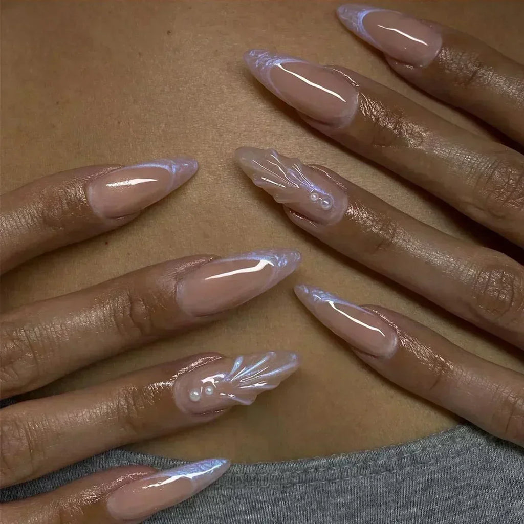 Pink Almond False Nails-37