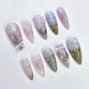 Pink Almond False Nails-31
