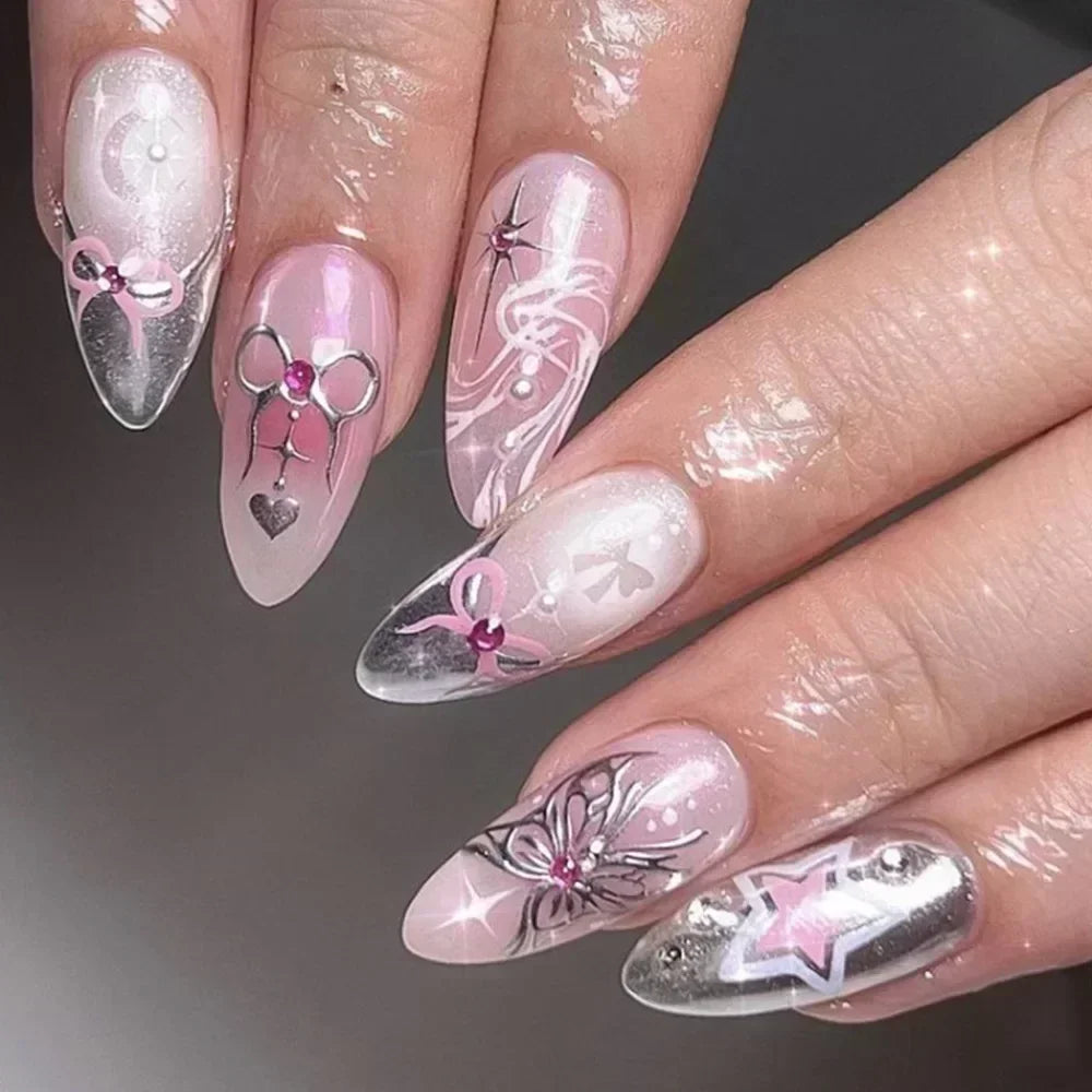 Pink Almond False Nails-50