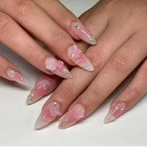 Pink Almond False Nails-45