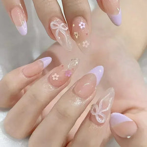 Pink Almond False Nails-56