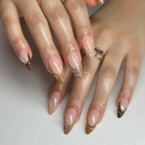 Pink Almond False Nails-54