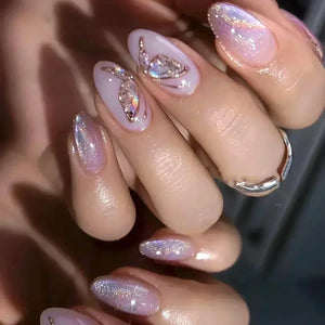 Pink Almond False Nails-58
