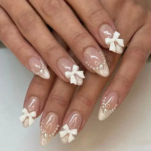 Pink Almond False Nails-44