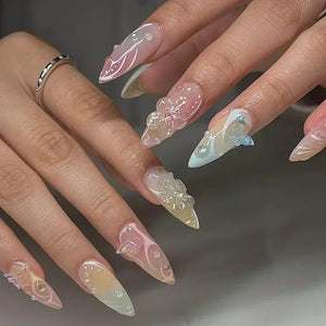 Pink Almond False Nails-30