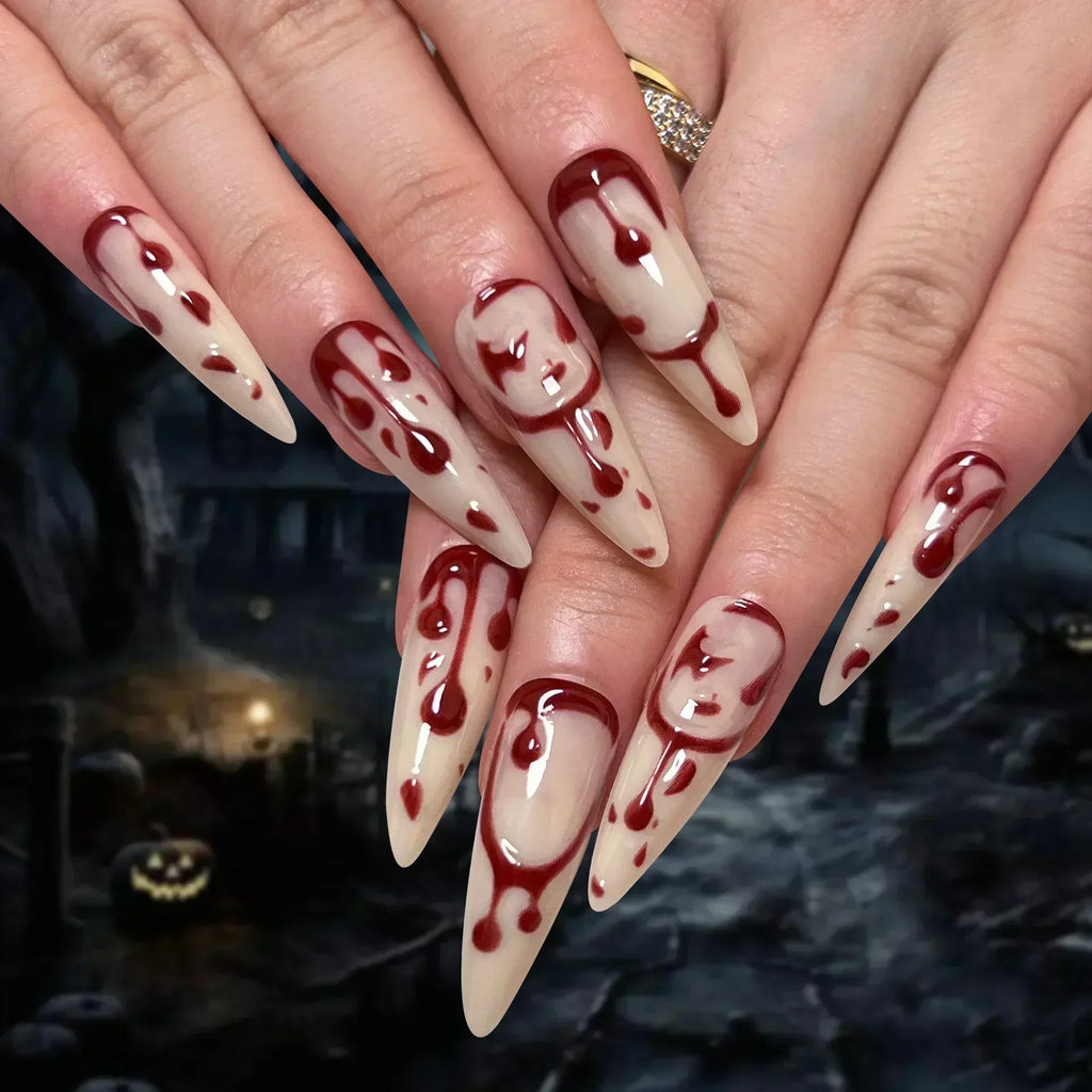 Whimsical Clown Almond Press-On Nails on!-17
