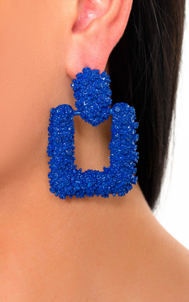 Bianca Square Statement Earrings – Elegant Blue Square Drop Design