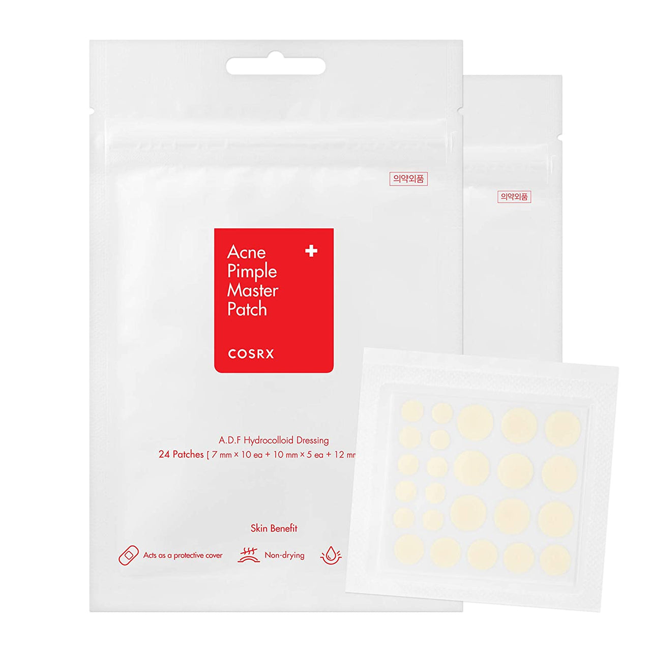 Cosrx Acne Pimple Master Patch packaging with a clear window showing patches inside.