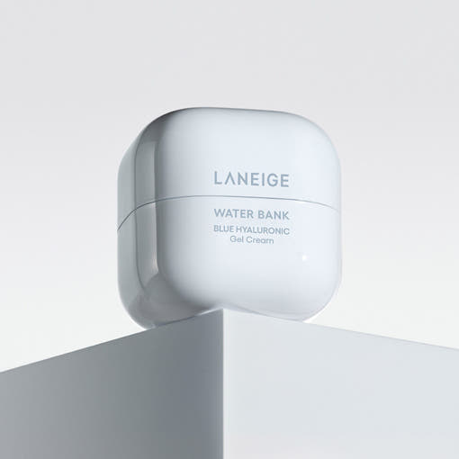 Laneige water bank blue hyaluronic gel cream container on a light gray background
