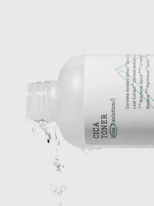 Cica toner bottle with water flowing out on a white background