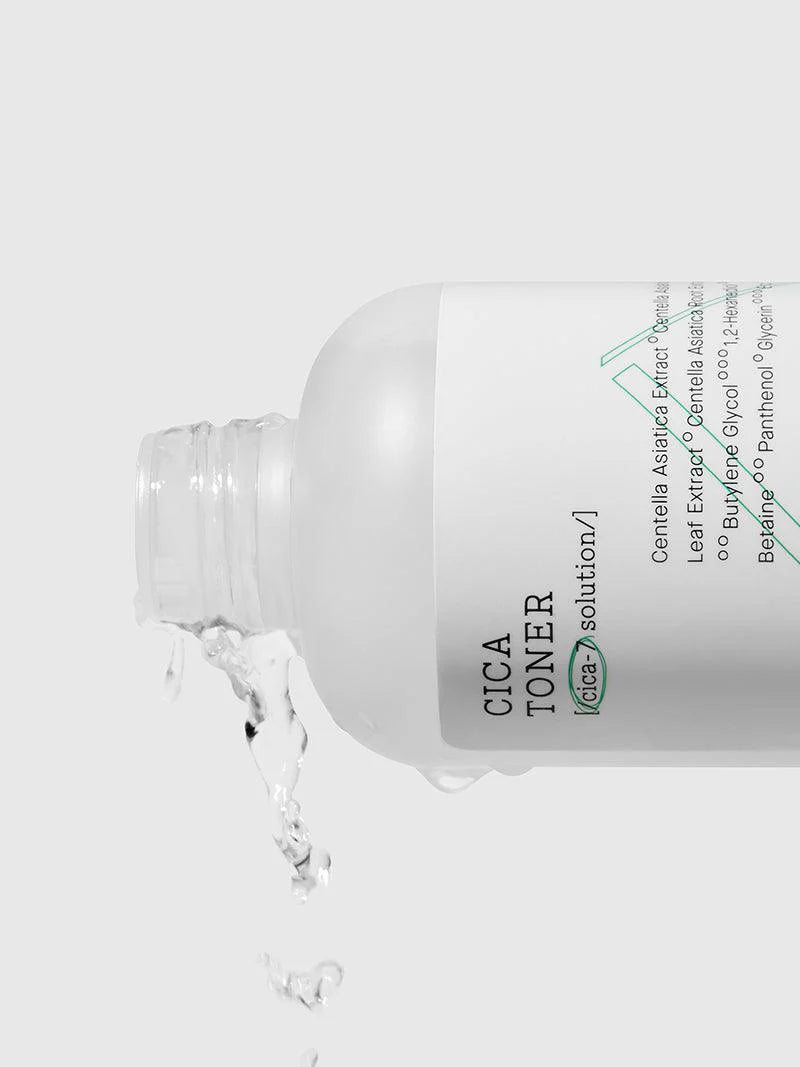 Cica toner bottle with water flowing out on a white background